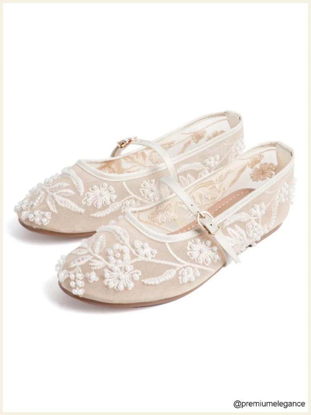 Floral Mesh Ballet Flats with Strap Women Slip On Round Toe Dress Shoes
